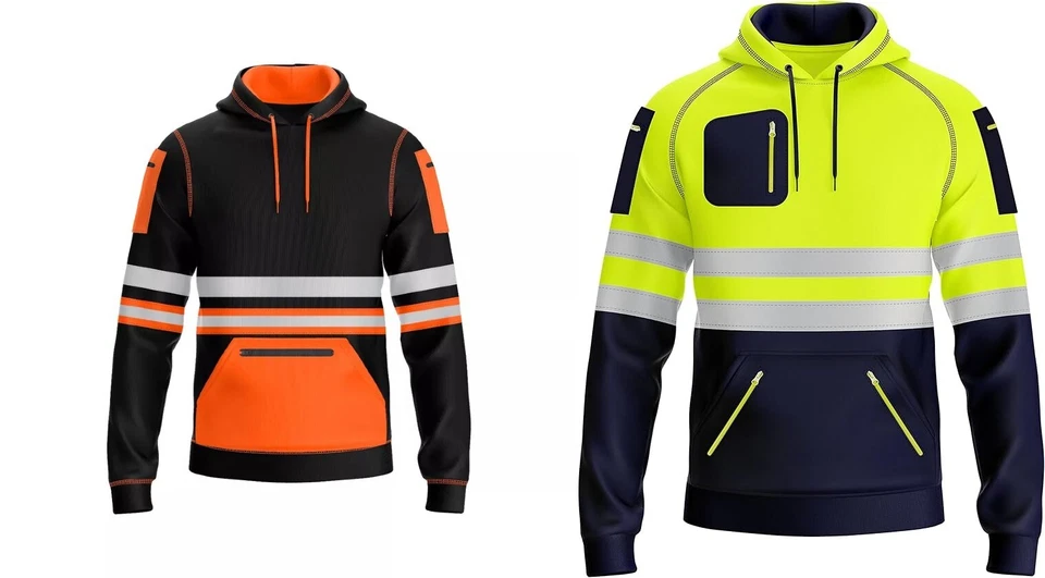Hi Vis Viz High Visibility Pocket Pullover Safety Work Security Sweatshirt Hoody - Image 2 of 4