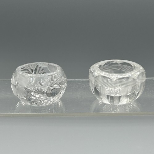 Vintage Etched Heavy Glass Open Salt Cellars Pinwheel Lined Clear Lot Of 2