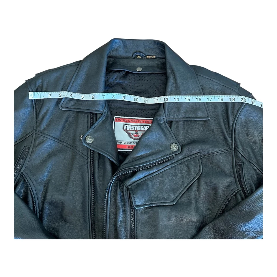 First Gear Black Leather Motorcycle Riding Jacket Removable Brown Liner Mens XL - Image 2 of 4