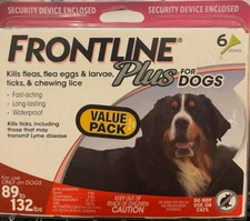 Frontline Plus for Dogs 89 - 132 lbs (6 pack) 100% Genuine U.S EPA Approve !!!