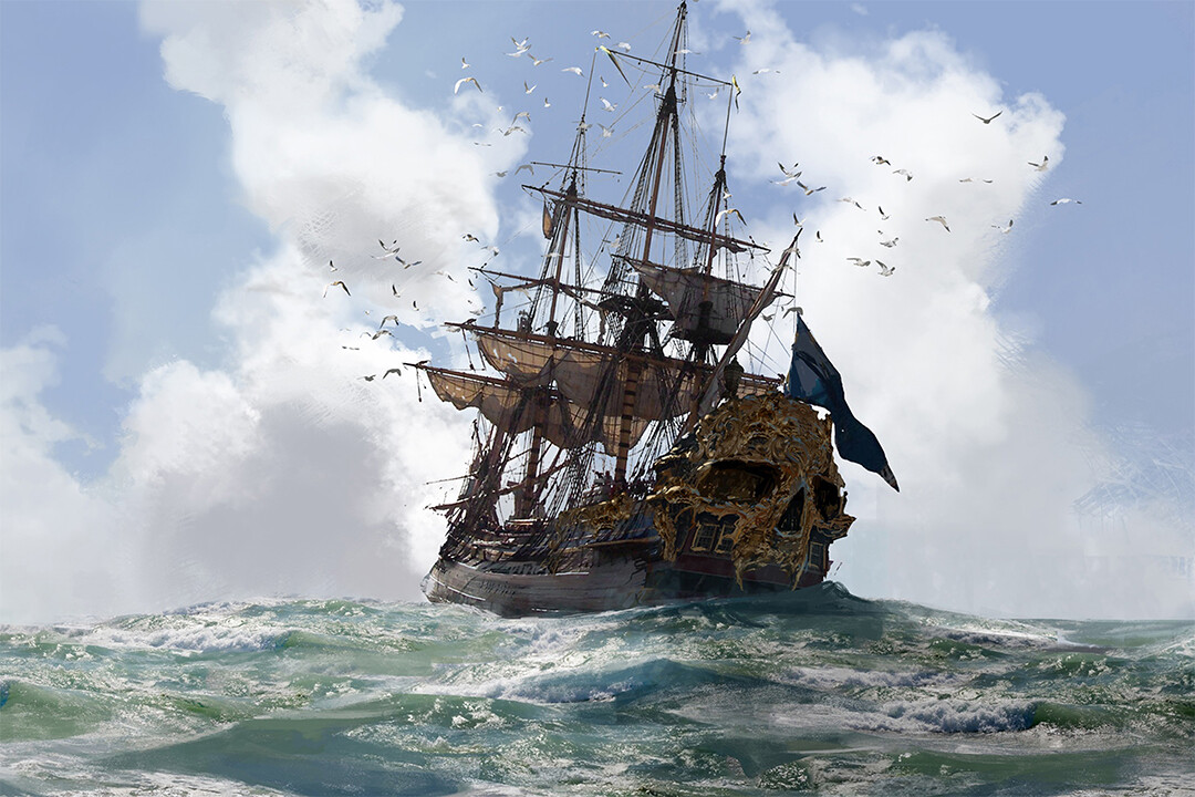 Skull And Bones Pirates Ship Middle Age Art Wall Indoor Room