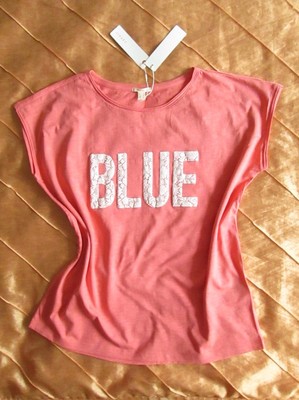 ESPRIT OVERSIZE SLUB TUNIKA BAUMWOLLE SHIRT CORAL ROSA TYPO BLUE PRINT S, 36 NEU
