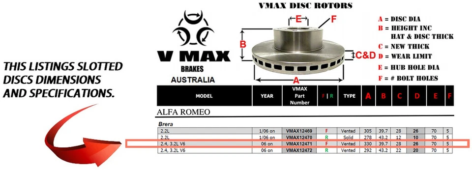 fits ALFA ROMEO Brera 2.4 3.2L V6 2006 Onwards FRONT Disc Rotors PAIR - image 2 of 4