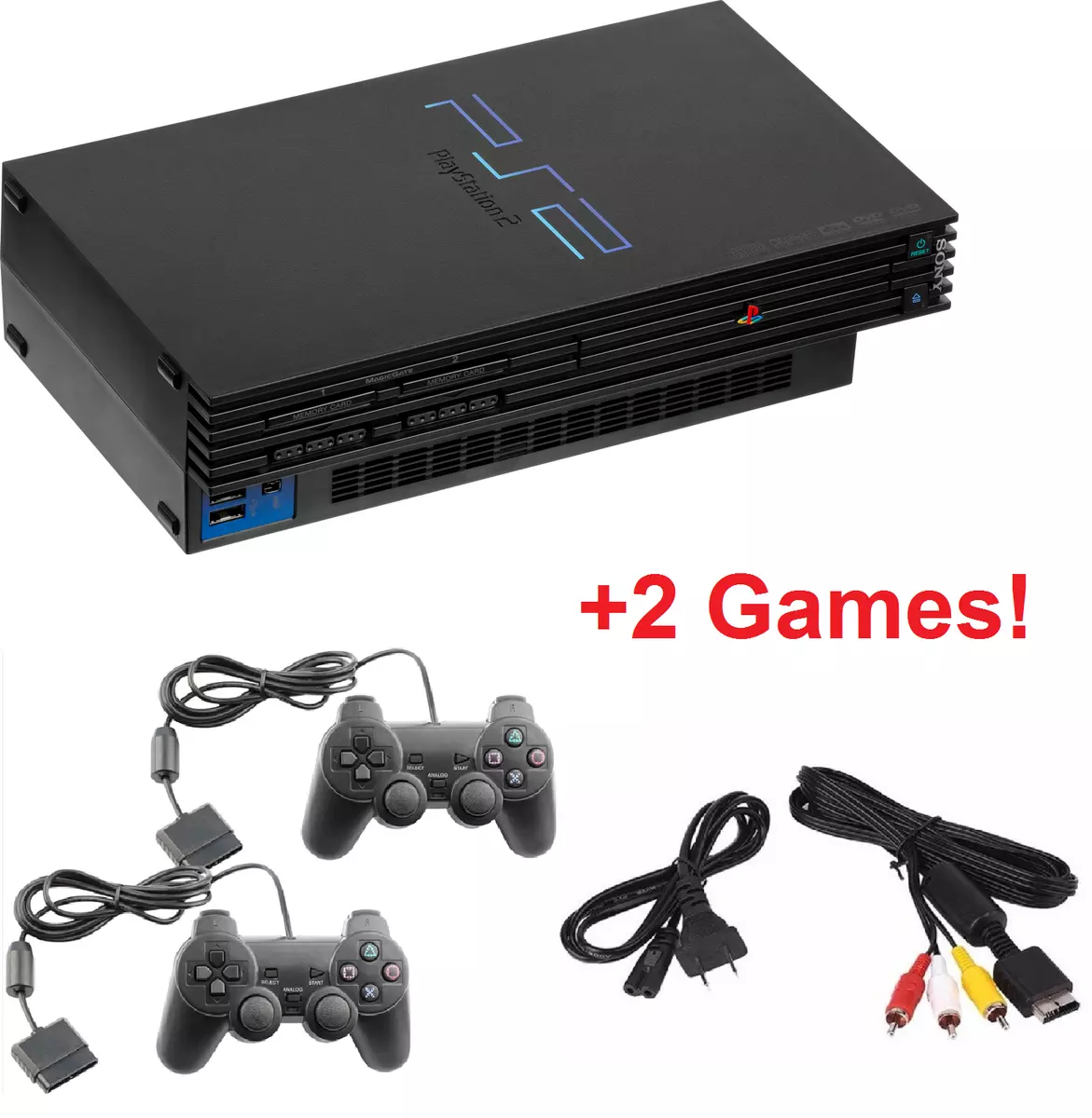 Sony PlayStation 2 PS2 Fat Console System Complete Bundle 2 Controllers 2  Games