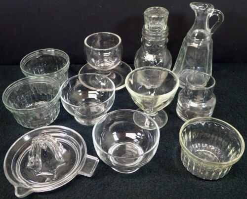 (11) vintage kitchen glassware tableware bowls juicer dishes figural bottle cups - Picture 1 of 12