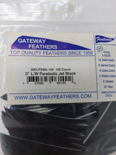 100 Pack Gateway Feathers 3" Left Wing: Parabolic Jet Black 300LPSBK-100 - Picture 2 of 3