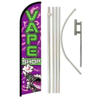 Vape Shop (PR/GN) Windless Full Curve Advertising MJ Banner Flag & Pole Kit
