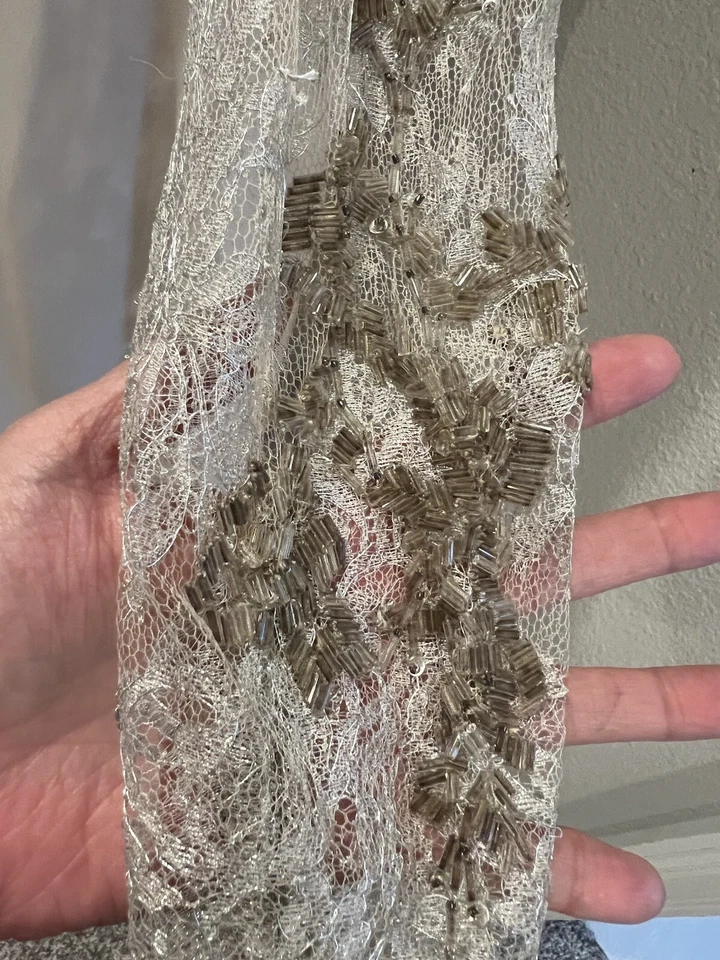 Badgley Mischka Nude Beige Evening Gown Lace Beaded Bodice Formal Dress Size 12 - Image 4 of 4