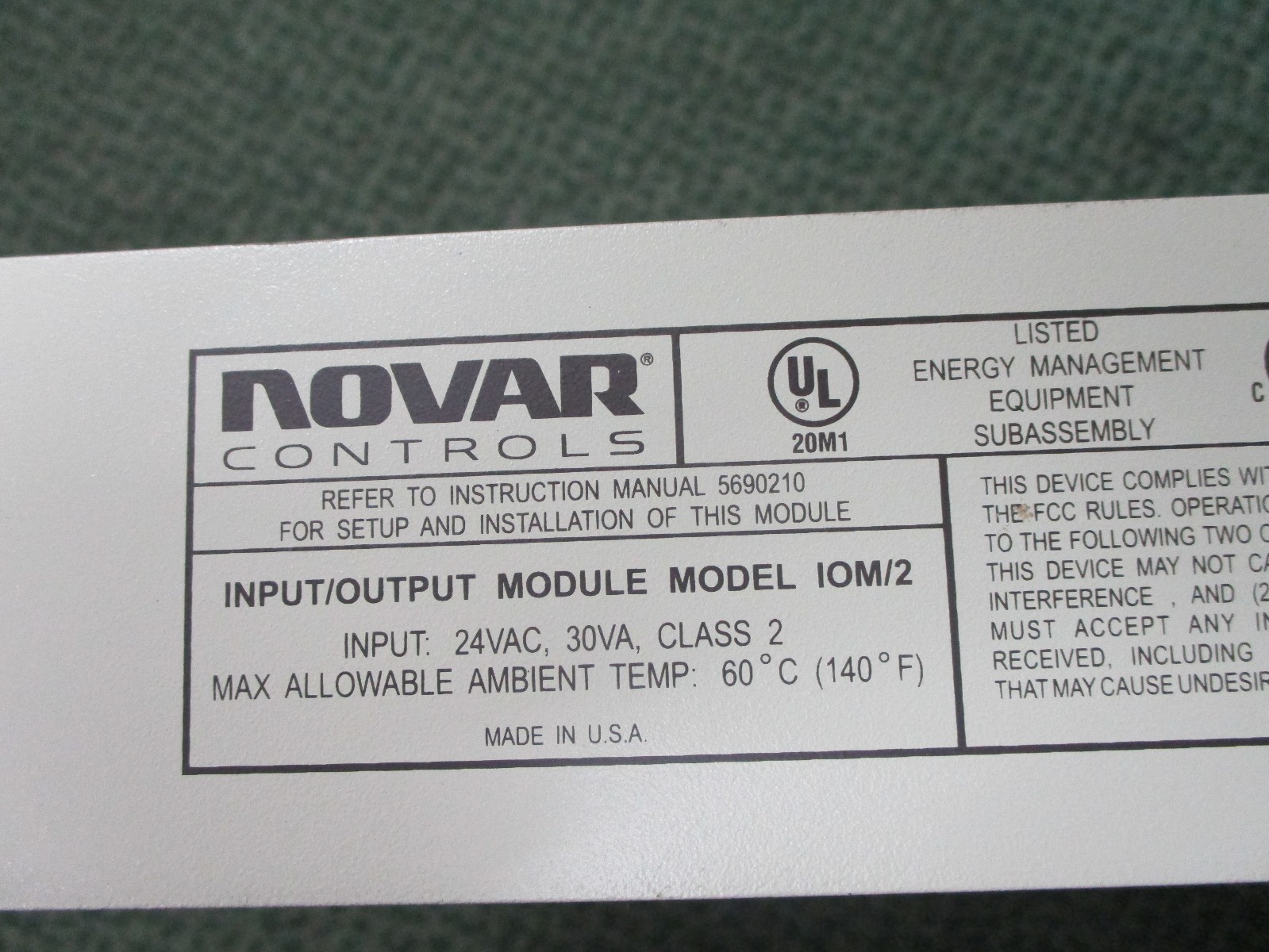 Novar Controls Logic One Input/Output Module 1OM/2 24 VAC 30VA Used eBay