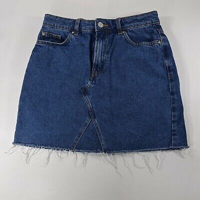 Denim Co Denim Blue Jean Skirt Flat Front Cut Off Womens Size