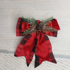 New Bows Buffalo Plaid Ribbon Clip Filler Garland Lodge Christmas Ornament Red