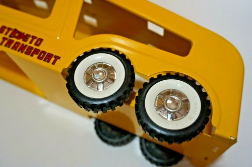 VINTAGE STRUCTO CAR AUTO HAULER CARRIER AND TRAILER PRESSED STEEL~RESTORED~ 22"L - Picture 6 of 9