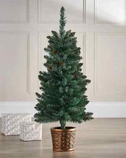 Image of 3Ft Potted Craford Blue Pine Decorated Christmas Tree with Pinecones XMAS Decor
