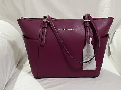 Michael Kors Jet Set Leather Top-Zip Tote Bag, Garnet, NWT