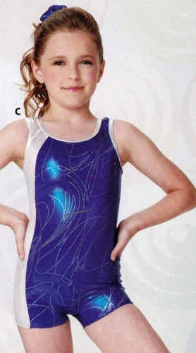 Royal Silver Foil Stripe Axis Ginnastica Shorty Unitard Biketard Ragazze Tg 97116  - Foto 2 di 7