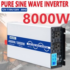8000Watt 4000Watt Power Inverter DC 12Volt AC 110 120V Converter Pure Sine Wave