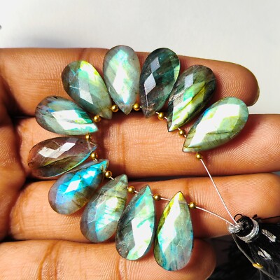 Green Labradorite Briolette Strand Gemstone Beads Size 20x10 MM