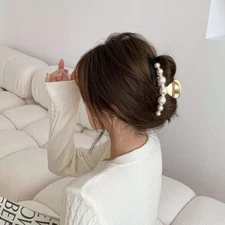 Hair Clip Large Pearl Gold Metal Hair Claw Clips Nonslip Thick Long Hair Gift