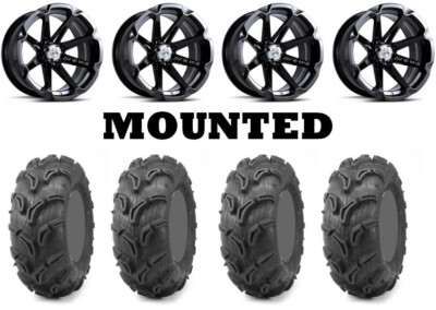 Kit 4 Maxxis Zilla Tires 27x10-14 on MSA M12 Diesel Black Wheels HP1K