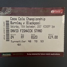 Burnley v Blackpool(Championship 2007/08) 15/9/2007 Match Ticket