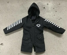 VD-ZPJK-BK: 1/12 black zipper hoodie jacket for 6" slim action figure body