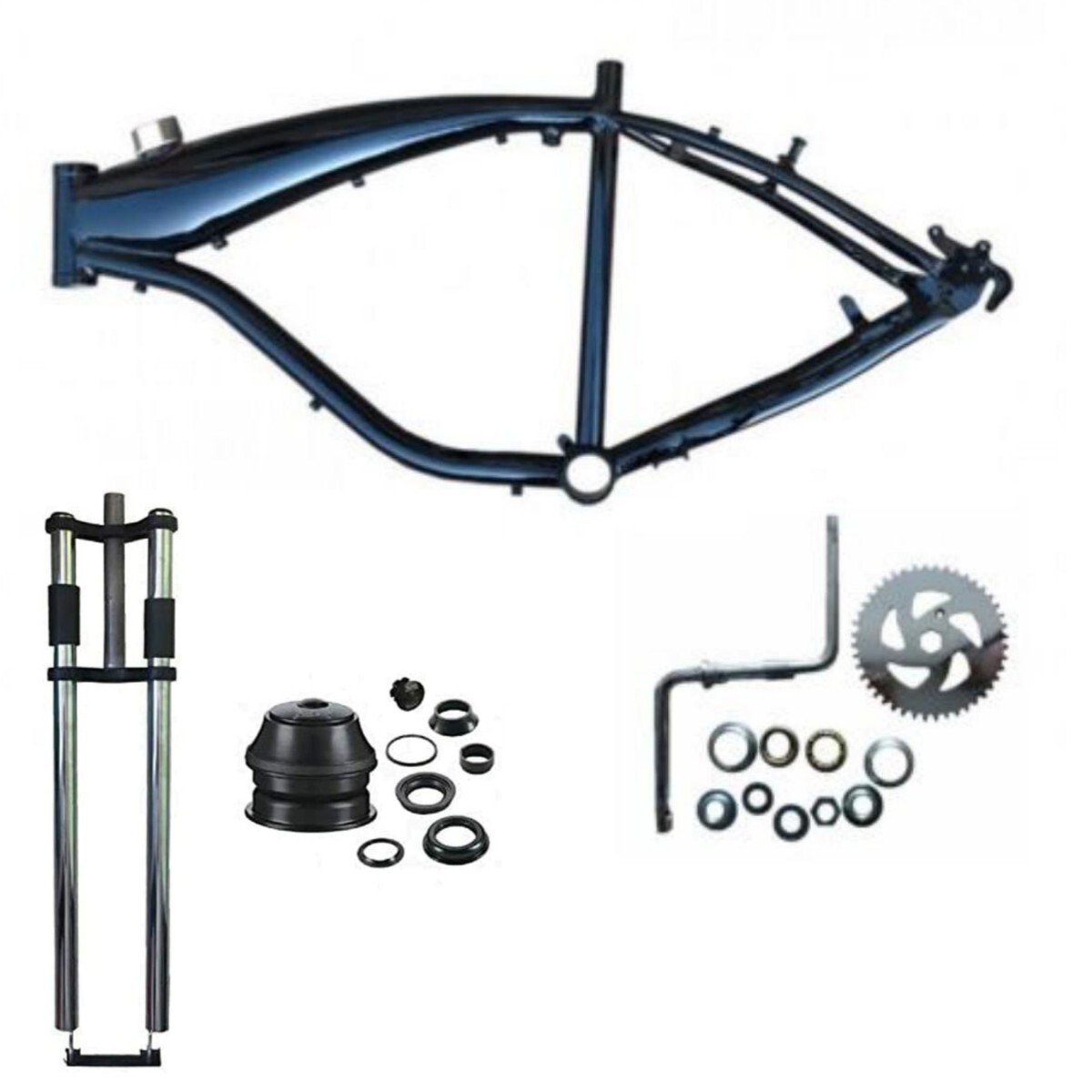 Black 2.4L Motorized Gas Tank Frame, Wide Pedal Crank Kit, Bike Fork