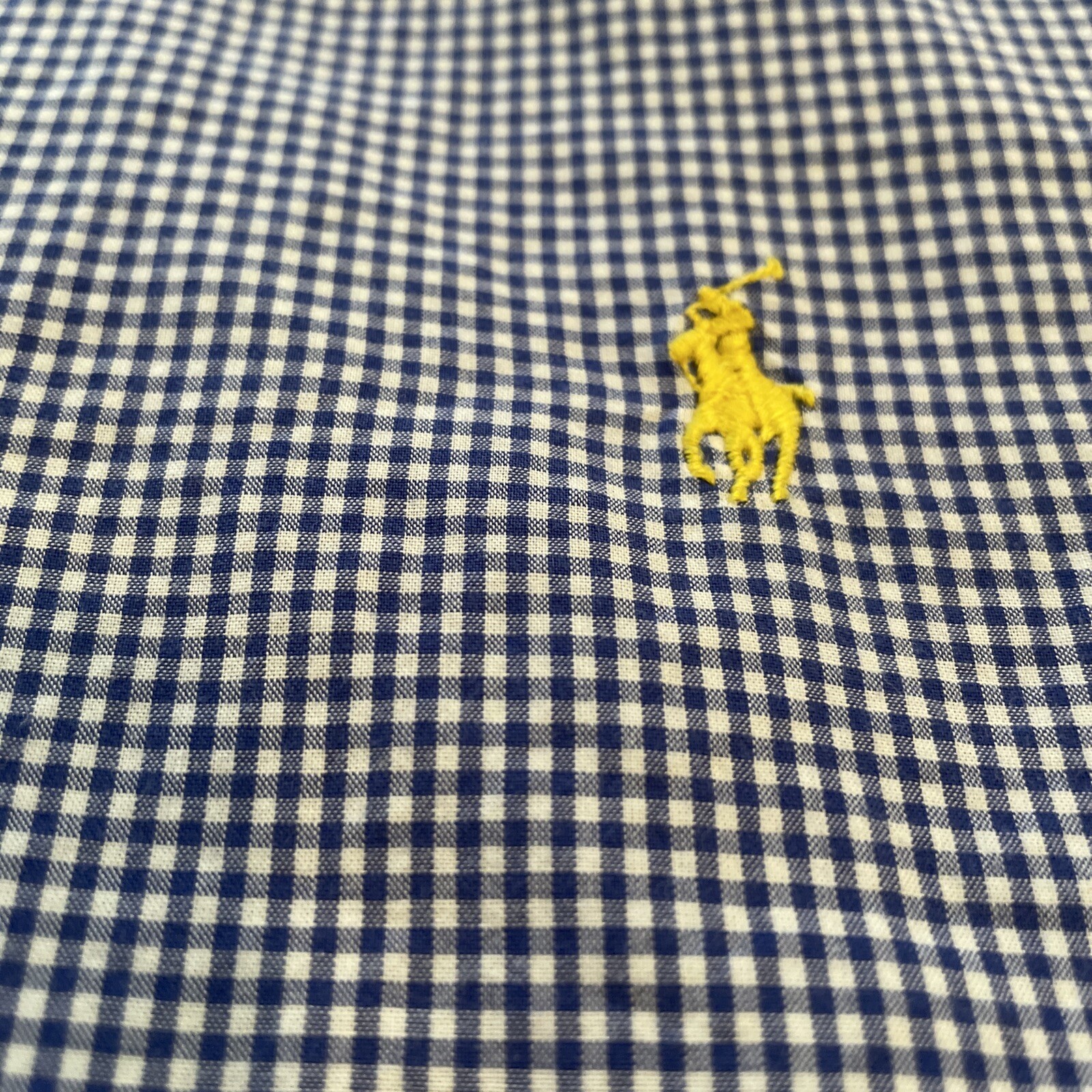 Polo Ralph Lauren camicia uomo XL blu check bottoni preppy gingam giallo pony