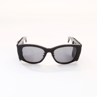 CHANEL Sunglasses Matelasse Lambskin Vintage Eyewear Black Leather