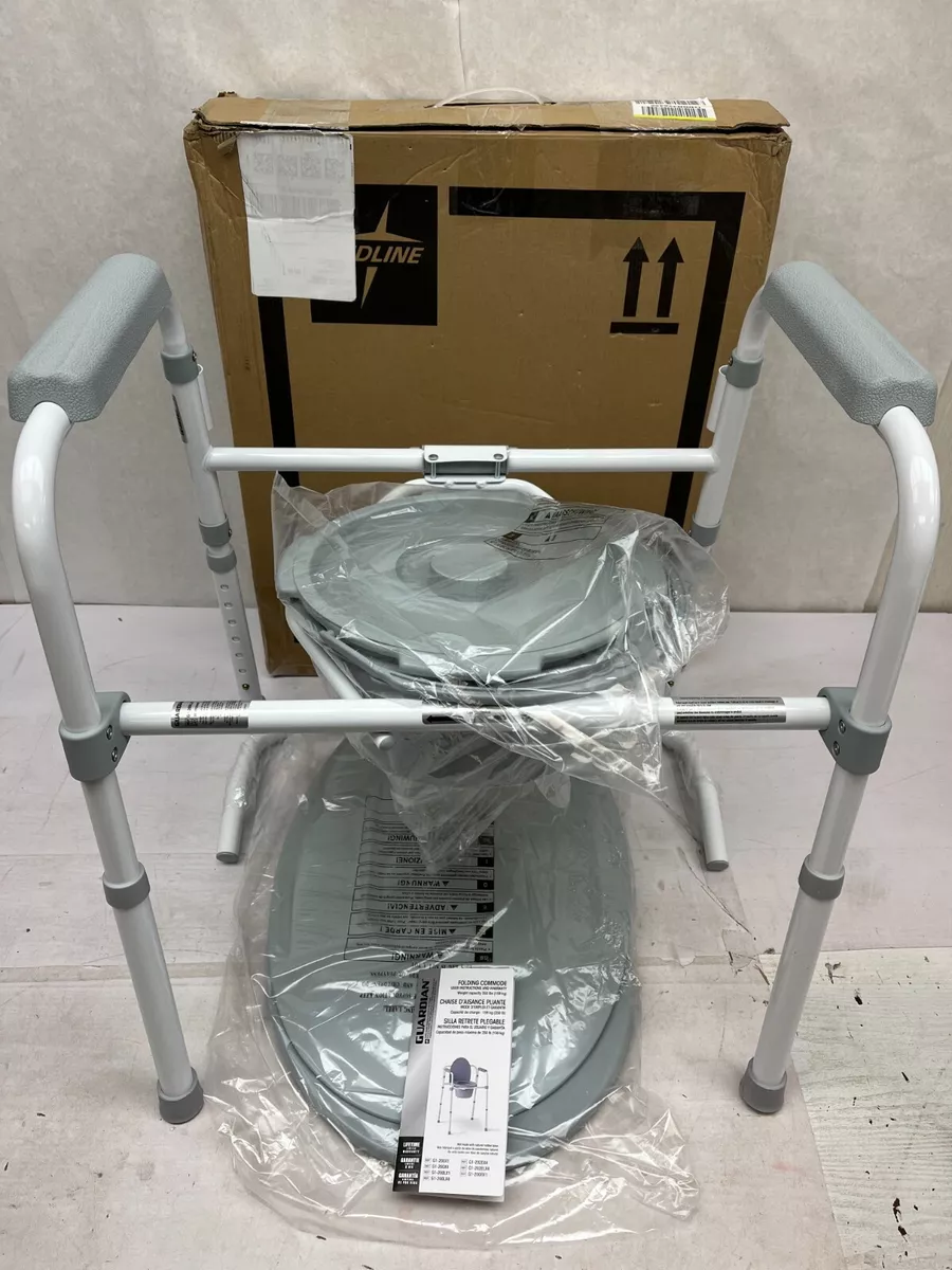 MEDLINE Guardian Folding Steel Commode Elongated G1 200LX1 White Gray AM31