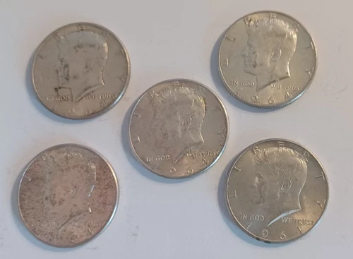 Lot of 5 - 1964 Kennedy 90% Silver Half Dollar