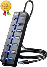 USB 3.0 Hub 7-Port USB Data Hub Splitter with 3Ft Long Cable USB Extension
