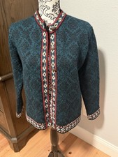 Vintage L.L. Bean Womens Merino Wool Nordic Multicolor Knit Cardigan Sweater S
