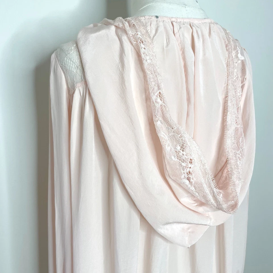 Bata de balletcore vintage Y2K romántica coqueta seda con capucha encaje talla L Foto 2 de 4