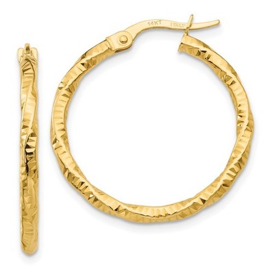 14k Yellow Gold Polished and Textured Hoop Earrings Womens