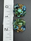 Vintage Cluster Earrings Lot Peach Coral,Green Glass Beads Aurora Borealis Clip — photo 7