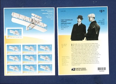 (66)   USA - Scott 3783 - MNH S/S of 10 - 37ct - Wright Bros Airplane - 2003