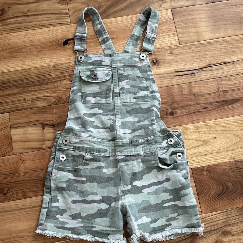 Lucky Brand Girls' Green Camouflage Short Overalls , Size 12