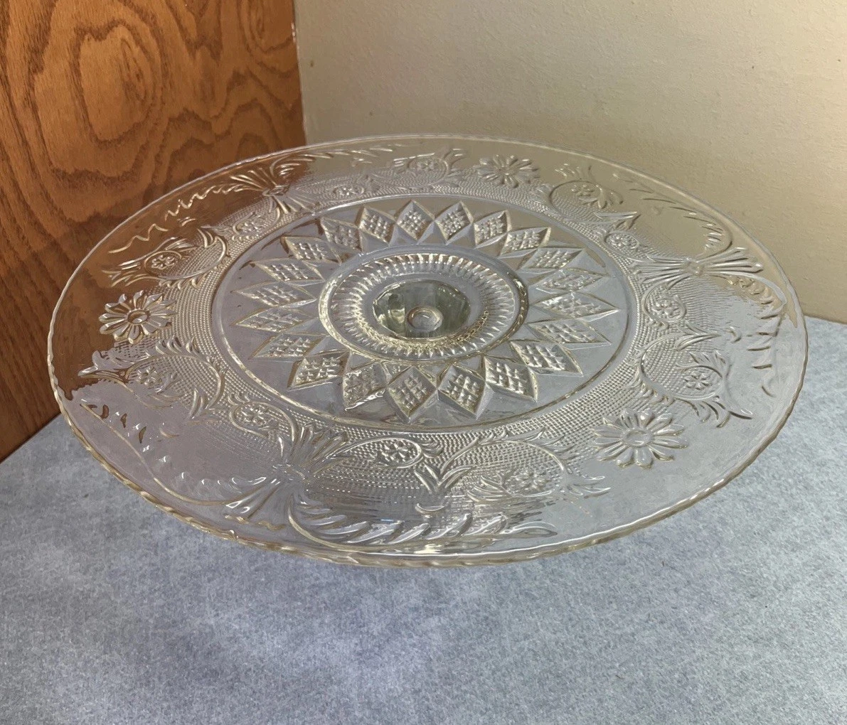 Vintage Duncan&Miller Gorgeous Sandwich Glass Pedestal Cake Stand 13×5in