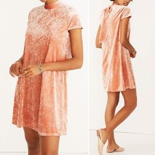 Madewell Crushed Velvet Mockneck Tie Neck Shift Dress Peach Pink Size Small