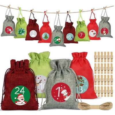 Adventskalender Stoffbeutel Weihnachtskalender Jutesäckchen 24 Stück