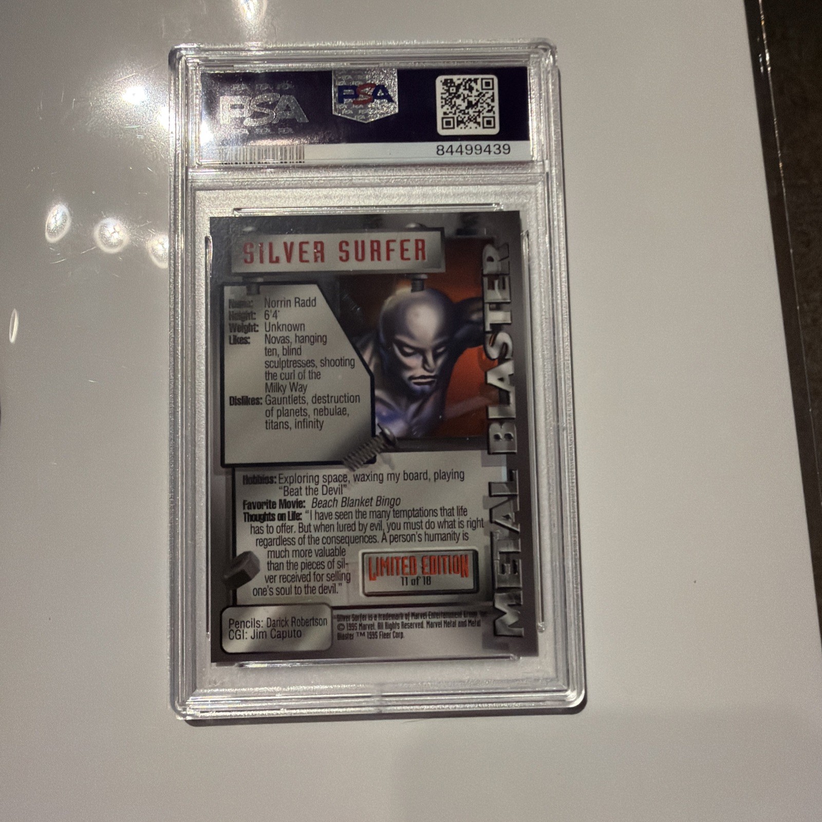 1995 Marvel Metal Blaster #11 Silver Surfer PSA 10 💎 🔥 RARE 🔥 view 5