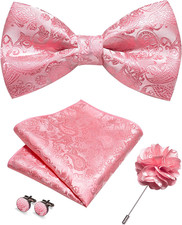 Paisley Pre-tied Bow Tie and Pocket Square Cufflinks Lapel Pin Sets for Men 4PCS