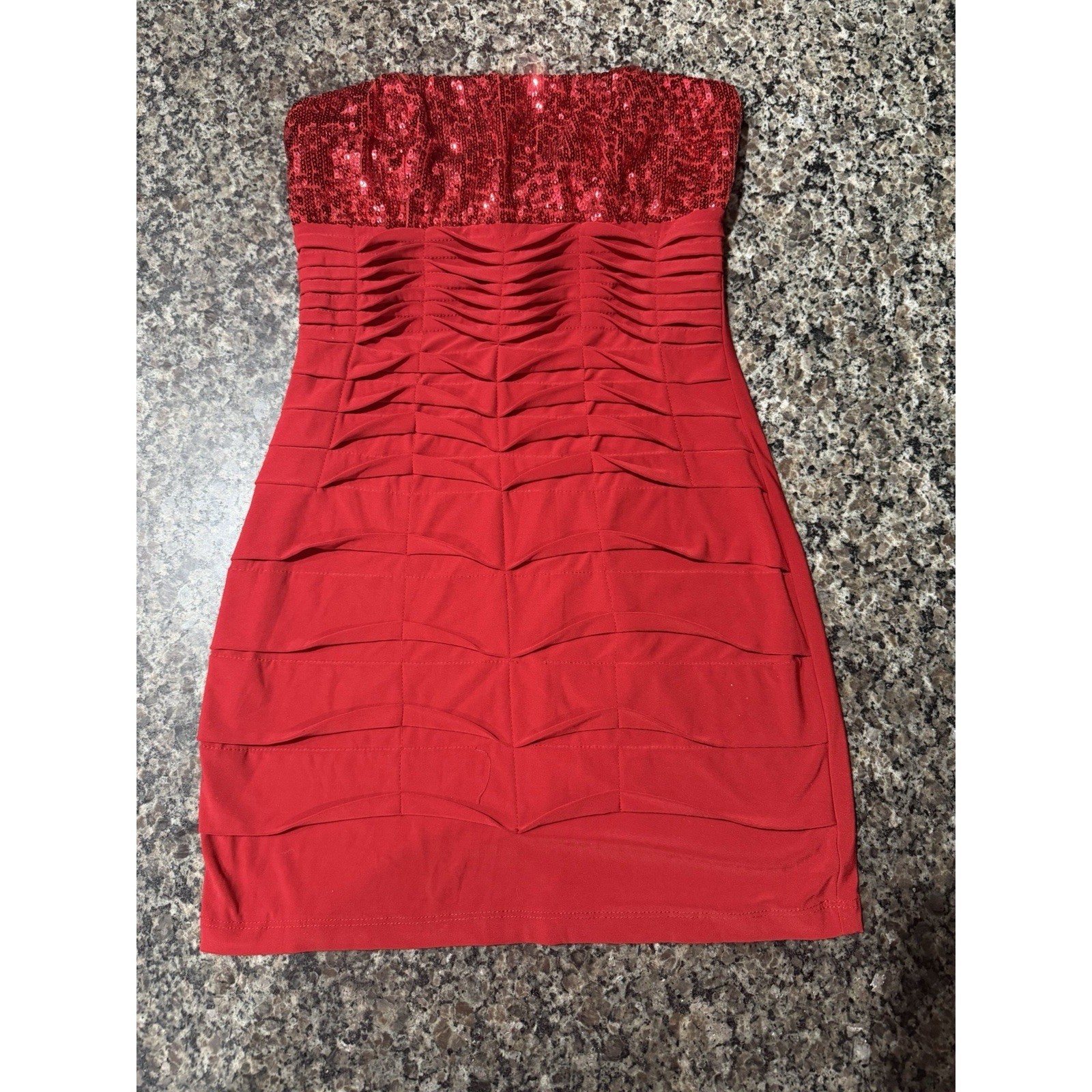 Deb Womens Red Strapless Sequin Mini Dress Pleated Bodycon Party Clubwear Large