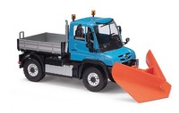 Busch 50923 Mb Unimog U430 Mit Spitzpflug Hellblau/Silber