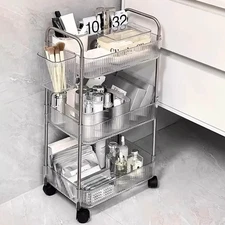 3-Tier Acrylic Rolling Storage Cart Clear Bathroom Cart Organizer, Transparency