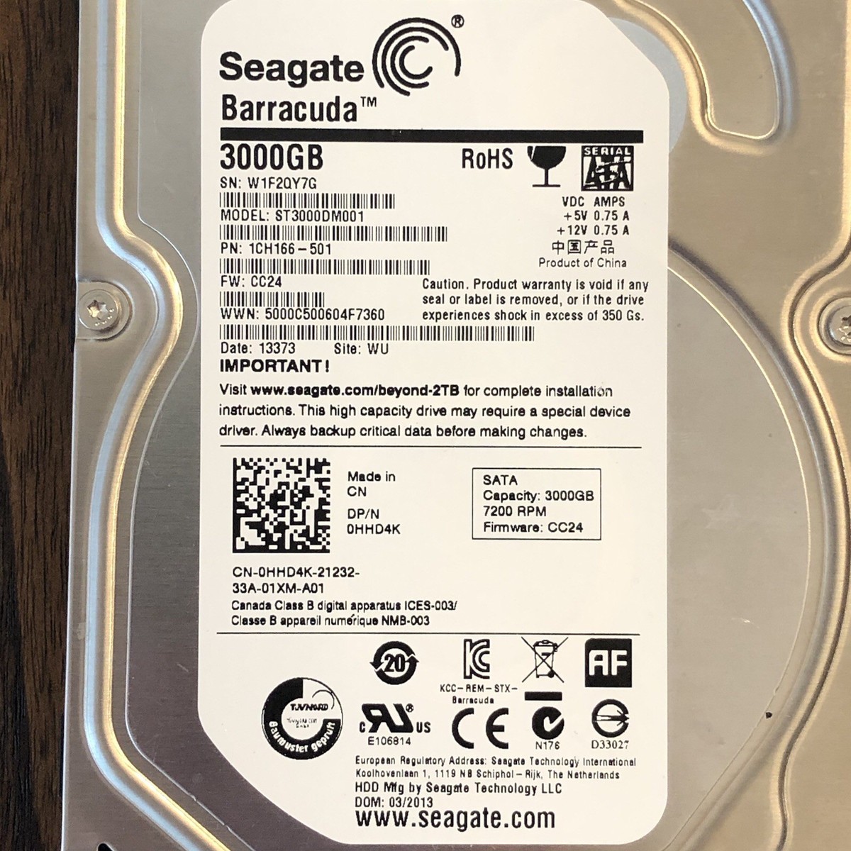 Seagate Barracuda 3TB 7200 RPM 64MB 3.5” Desktop Hard Disk Drive