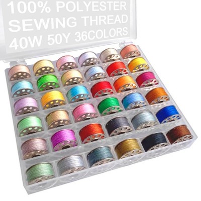 36 PCS Bobbins Sewing Threads Plastic Case Multiple Machine PreWound Metal