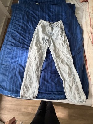 Bershka Mom's Fit Damen Jeans XS blau helle Waschung gerade high waist 70cm