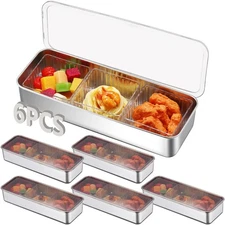 6 Pcs Stainless Steel Snack Containers 3 Compartments Bento Boxes Reusable Lu...