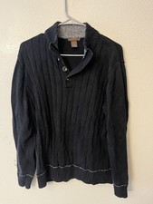 Dockers Black Pull Over Sweater Mens Size L Ribbed Contrast Stitching Cotton
